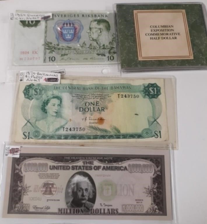 Lot of Foreign Bill's, Commemorative Half Dollar