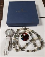 Box Watch, Beaded Necklace, Pendant