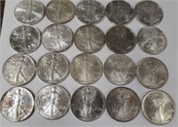 Lot of 20 Silver Eagle Dollars - Various Years