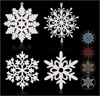 New - Glitter Snowflake Ornaments, White