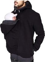 (New Black XL) Kangaroo Men Dad Baby Carrier Coat