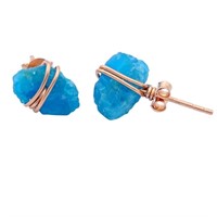 Gold-pl. Natural 7.92ct Blue Apatite Wire Earrings