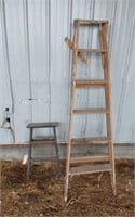 6 FOOT WOOD STEP LADDER AND A 2 FOOT WOOD STEP
