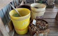 3 BUCKETS AND ONE BOX AND CONTENTS- HARDWARE-