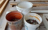 3 BUCKETS AND CONTENTS OF HARDWARE- BOLTS ,
