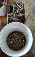 CLEVIS'S- AND ASSORTED HARDWARE- 1 BUCKET AND BOX