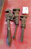 3 VINTAGE ADJUSTABLE PIPE AND MONKEY WRENCHES