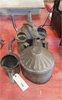 VINTAGE METAL OIL CANS AND FUNNELS