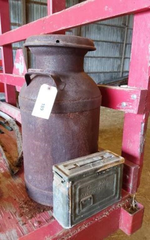 VINTAGE MILK CAN AND AMMUNITION BOX
