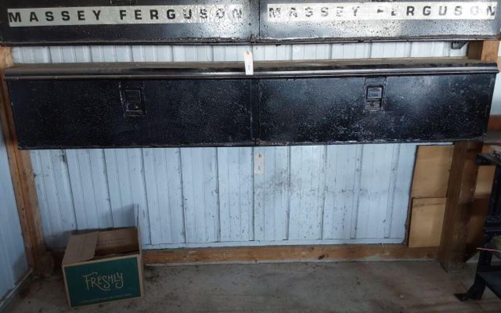 METAL TWO DOOR TOOL BOX-  CURRENTLY HANGING ON