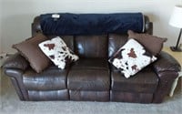 BROWN SOFA- RECLINER ON EACH END - WITH PILLOWS