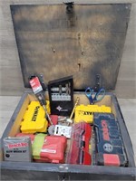 Wooden Box of Tool Kits Drill Bits & More