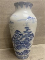 Vintage Flow Blue Signed Vase Bonsai Trees