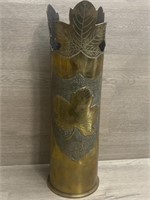 1913 WWI Trench Art Shell Vase Maple Leaves #1