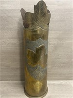 1913 WWI Trench Art Shell Vase Maple Leaves #2
