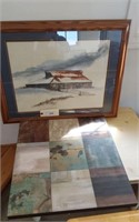 2 WALL HANGINGS- FRAMED BARN PICTURE AND OTHER