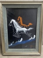 Horse Painting On Felt Artist Signed 13"x17.5”