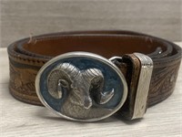 Silver Creek Tooled Leather Belt w/ Buckle