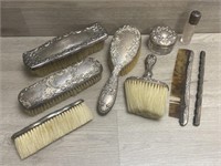 (9) Pc Sterling Silver Vanity Top & Brush Set