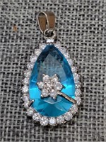 18K White Gold-plated Blue Stone Glass
