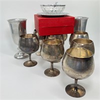 Silver Plated and Pewter Goblets with Dish
