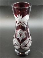 1970s Bohemian glass flower vase, 8.25" tall