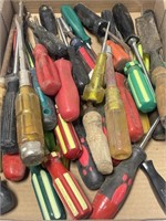 Assortment of screwdrivers, a chisel, nut driver