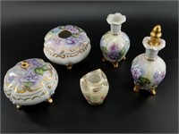 Set of antique porcelain matched washroom items in