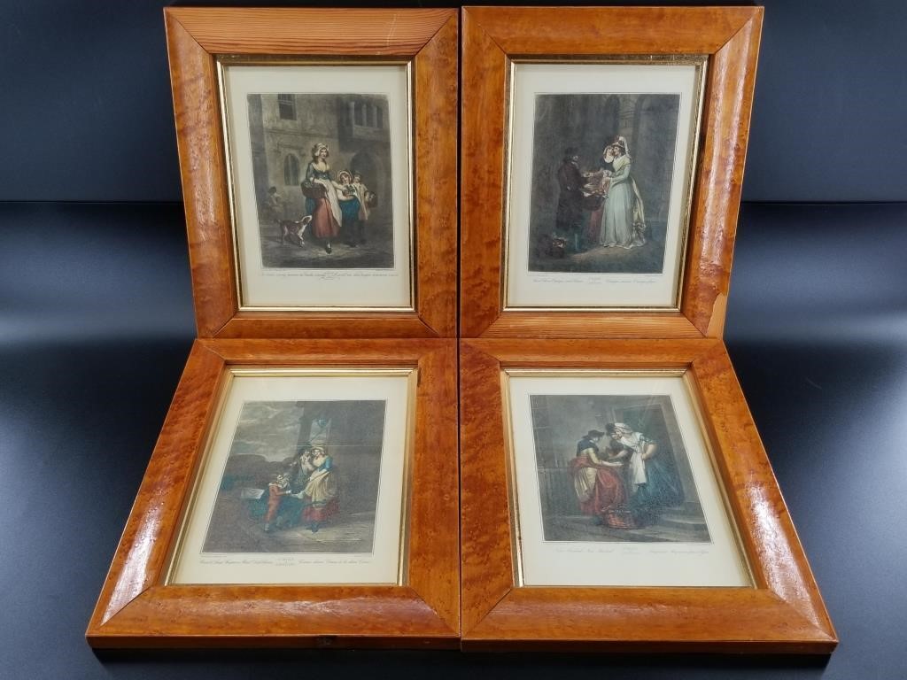 Lot of 4 framed copies of an old English lithograp