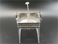 Vintage tall, silver-plated sewing box 9"