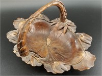 Fabulous hand carved wood nut basket, 5.5"