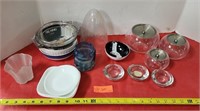 Assorted glass, vases and candle holders.