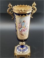 Cobalt Blue Sevres style urn, ormolu gilding, 11"