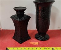 Black glass vases and candle holder.