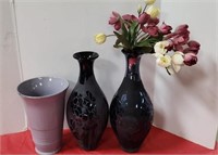 3 large Vases - measures approx 18" tall