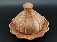 Vintage chocolate slag glass covered butter dish,