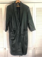 VINTAGE GLOBAL IDENITITY GREEN LEATHER TRENCH COAT