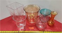 Assorted glass vases.