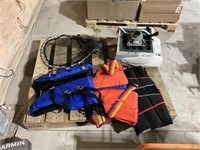 Boat Seat, Fish Net And Life Jackets