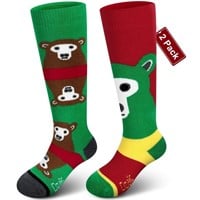 Merino Wool Ski Socks Kids 2 Pairs, Winter Warm Kn