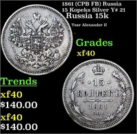 1861 (CPB FB) Russia 15 Kopeks Silver Y# 21 Grades