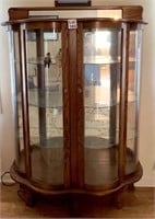 Vintage Curved Glass Curio Cabinet with Display