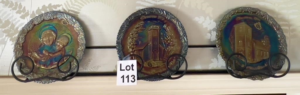 3 Fenton Commemorative Plates and Wall Display