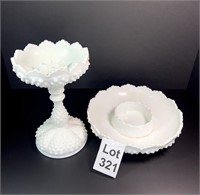 Fenton Milk Glass Hobnail Candle Holder and Candy