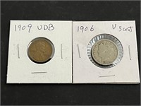 1909 VDB Wheat Penny & 1906 Liberty V Nickel