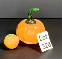 Zimmerman Glass Pumpkin and Small Ceramic Pumpkin