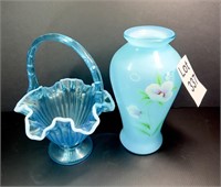 Fenton Glass Floral Basket and Fenton Vase