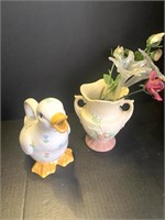 Duck Figurine and Flower Pot Decor Glassware