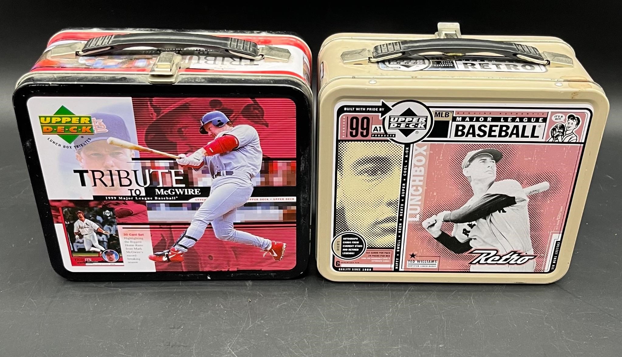 2 UPPER DECK MLB METAL LUNCH BOXES (1 w/ CARDS)