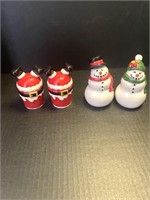 Glass Snowman and Santa Claus Salt/Pepper Shakers